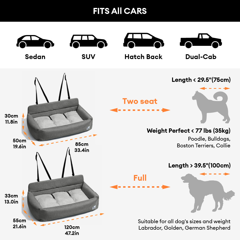 Travel Bolster Full Durable Washable Dog Car Back Seat Bed
