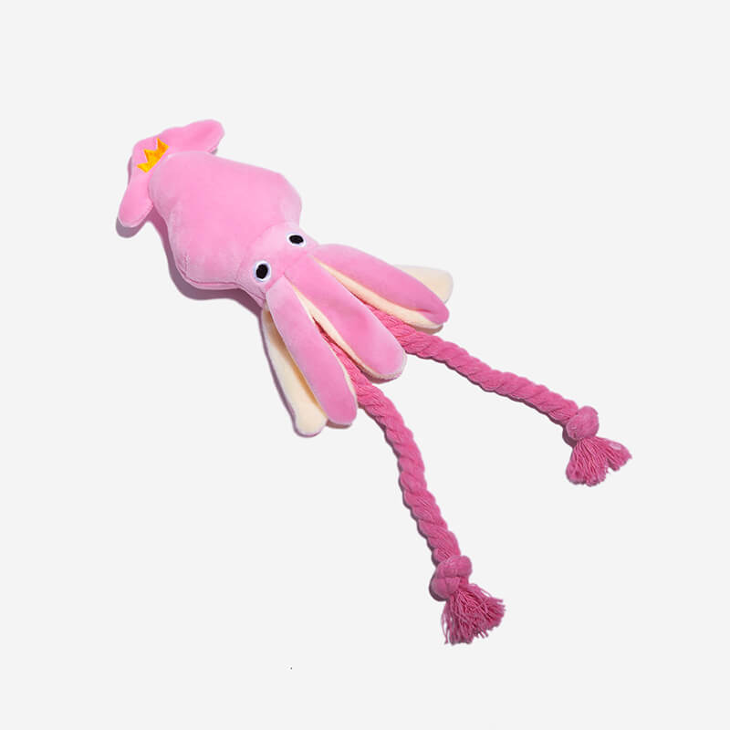Pink Squid Squeaky Plush Dog Toy - FUNNYFUZZY