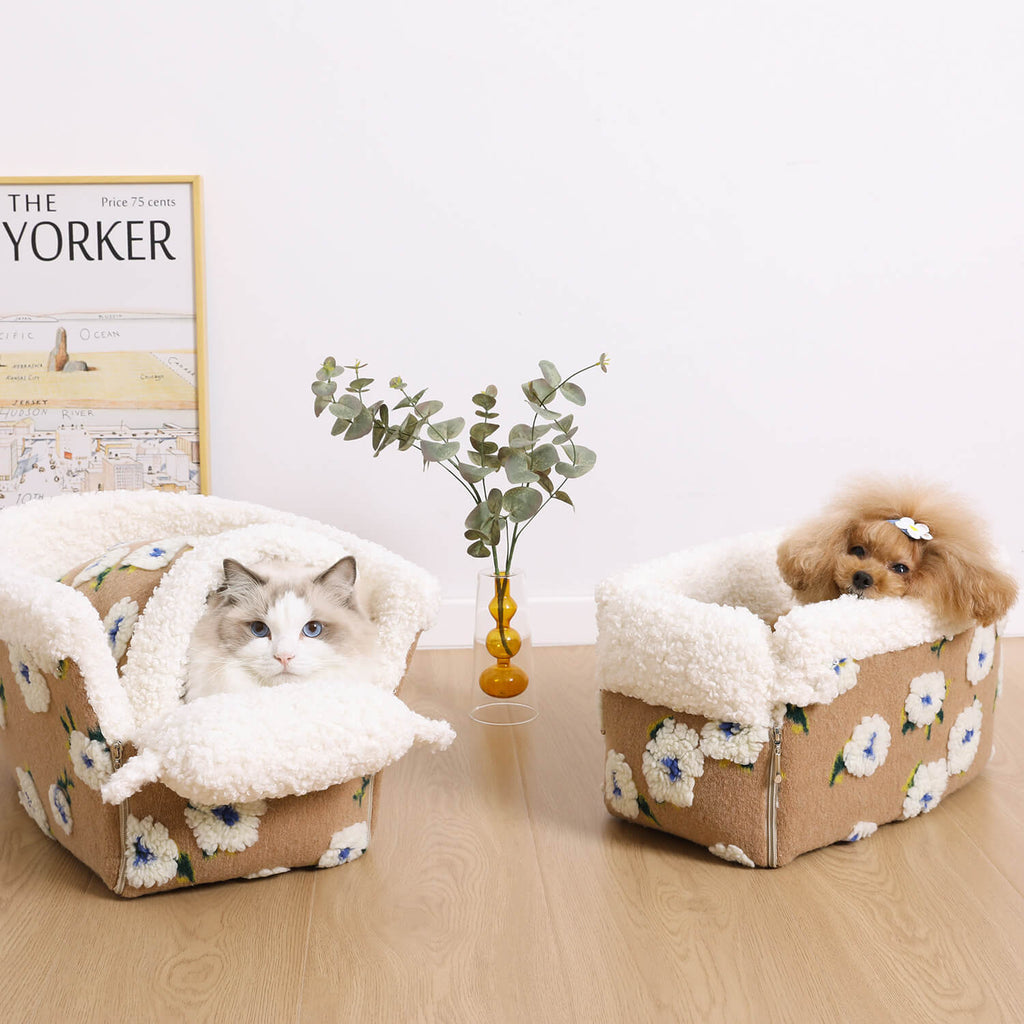 Flower Wool Fleece Dog Car Safety Seat Central Console Pet Car Seat - FUNNYFUZZY