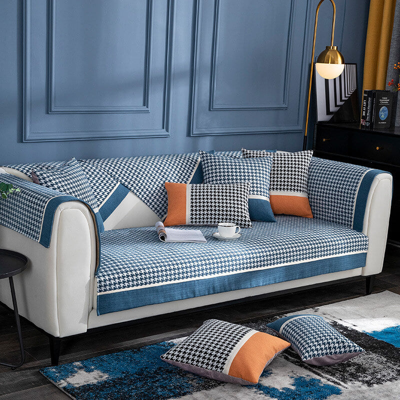 Classic Houndstooth Print Chenille Non-slip Couch Cover